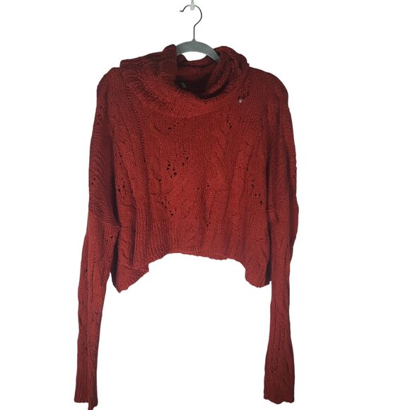 Free People Womens Oversized Cropped Knit Sweater Red Brick - Picture 3 of 12